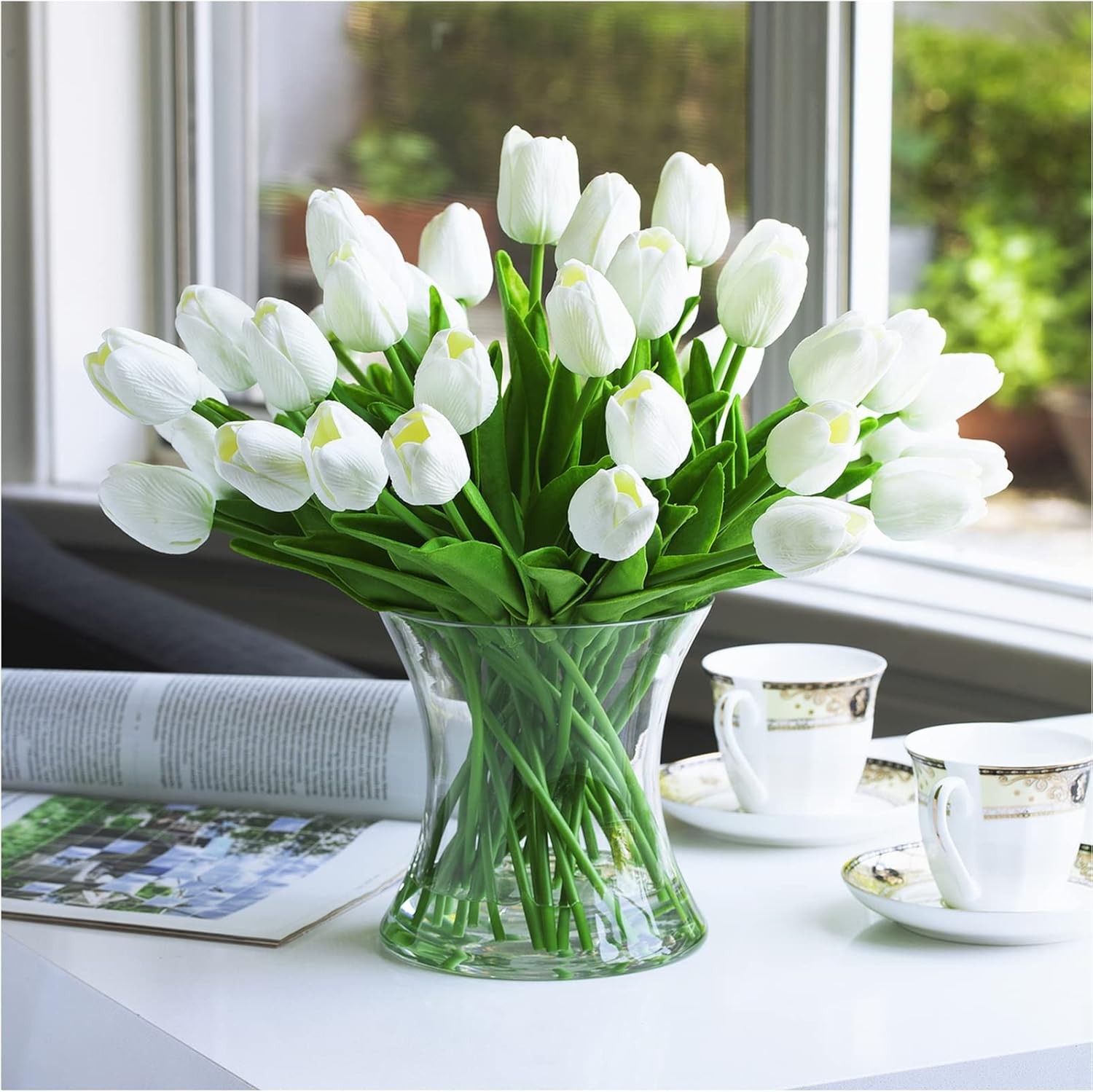 10-20× White Artificial Tulip Fake Flowers Real Touch Pop Wedding Home Decor US