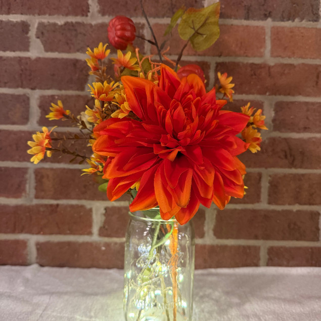 Artificial Flower Arrangement 32oz Mason Jar LED Fall Rustic Home Floral Decor