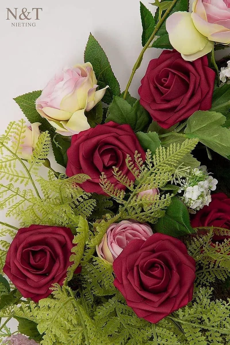 NT NIETING Artificial Flowers, 25Pcs Fake Flowers Roses Perfect DIY Wedding