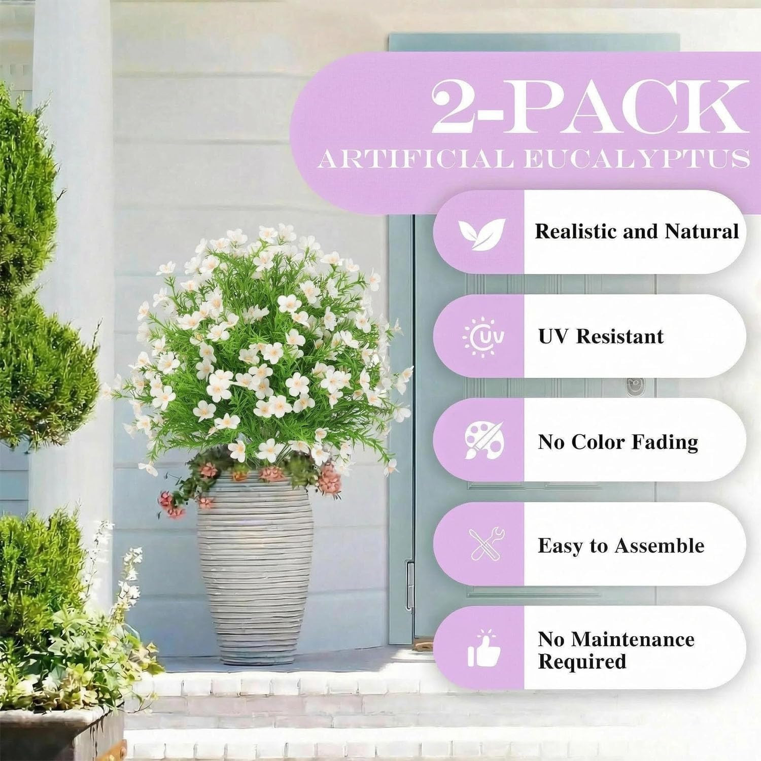 22.5″ Artificial Boxwood Topiary Ball Trees with Flowers Set of 2 UV Resistant N