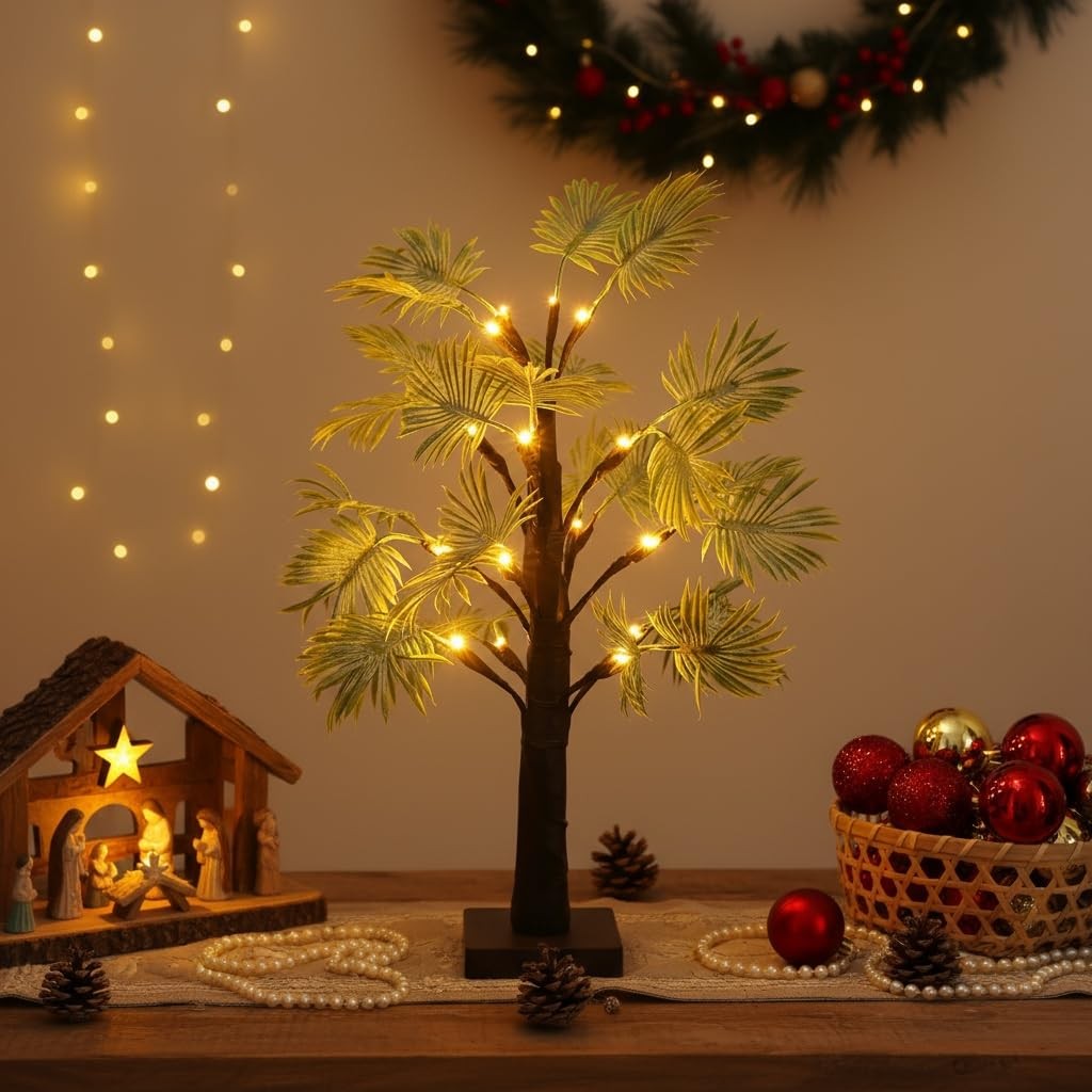 2ft Lighted Palm Tree Lamp with Timer – Tropical Christmas Decorations Indoor…