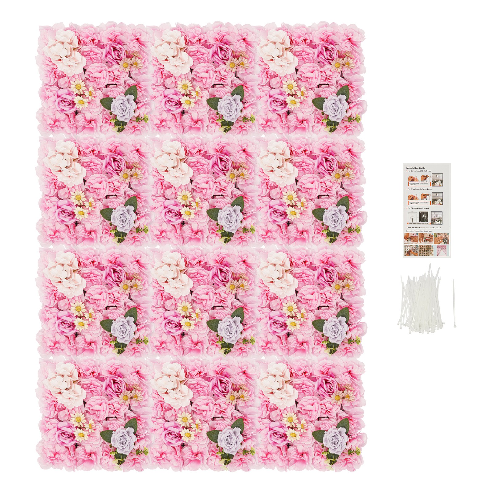 12 Pcs Artificial Flower Wall Panels, Artificial Flowers Wall Panel for Wedding