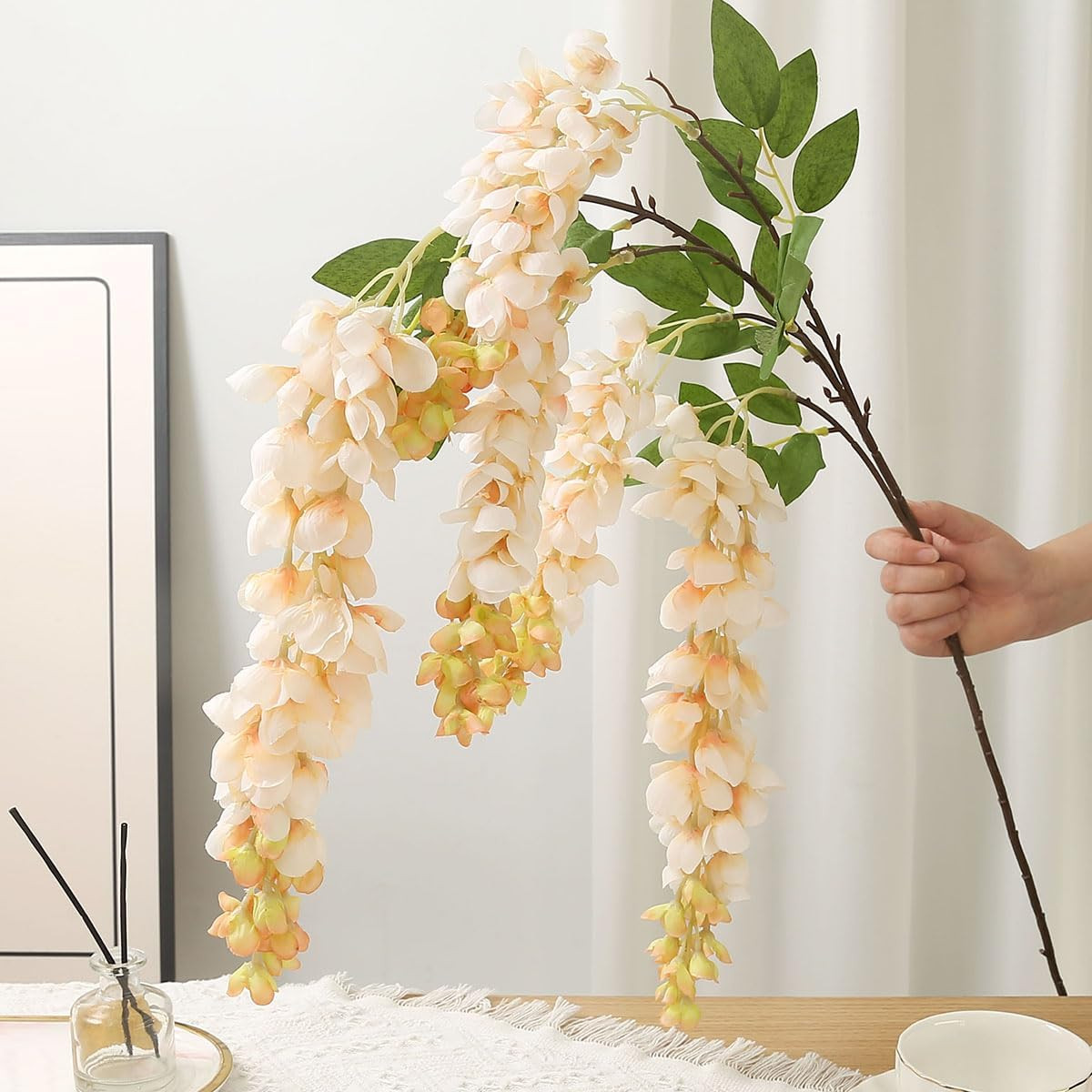 4Pcs 47.2″ Silk Wisteria Flower Garland for Home Party Decor – White Blue Pink P