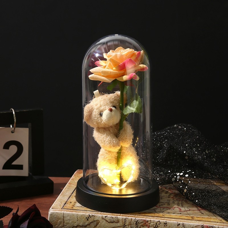 Eternal Rose LED Glass Dome Artificial Flower Romantic Gift for Her Anniversary