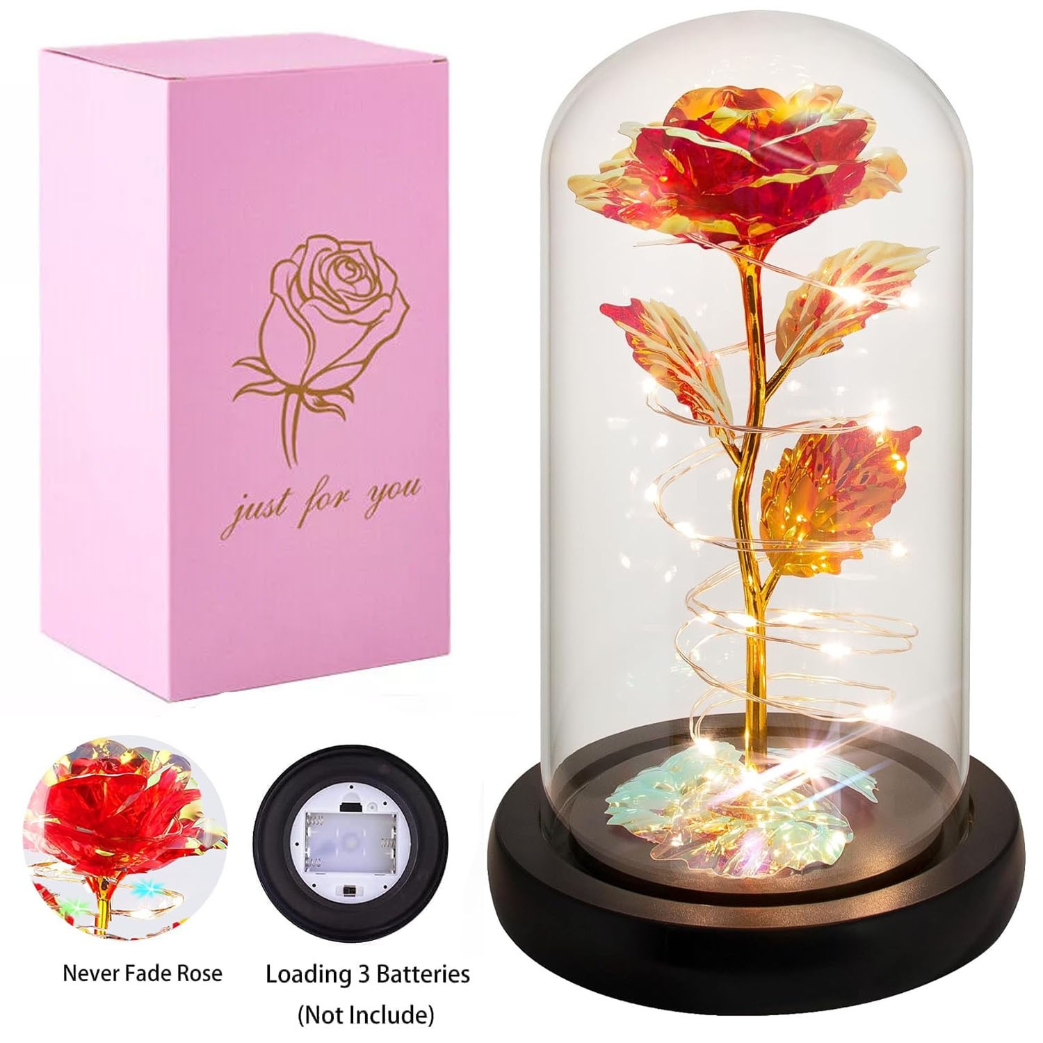 Eternal Forever Galaxy Rose Flower In Glass Dome LED Light Romantic Gift for Her