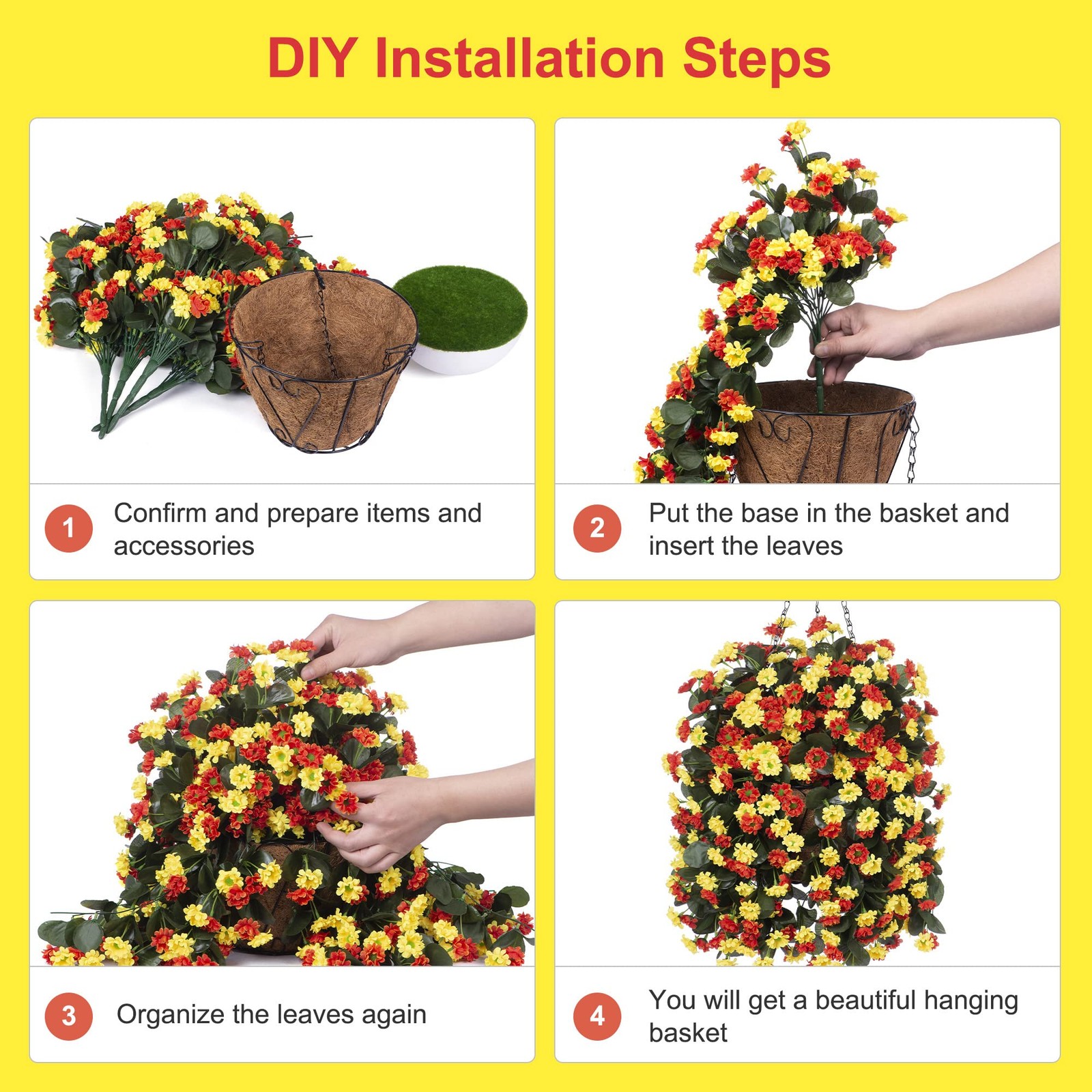 Artificial Flowers in Hanging Basket for Outdoors Spring Decor, Fake Mums Flo…