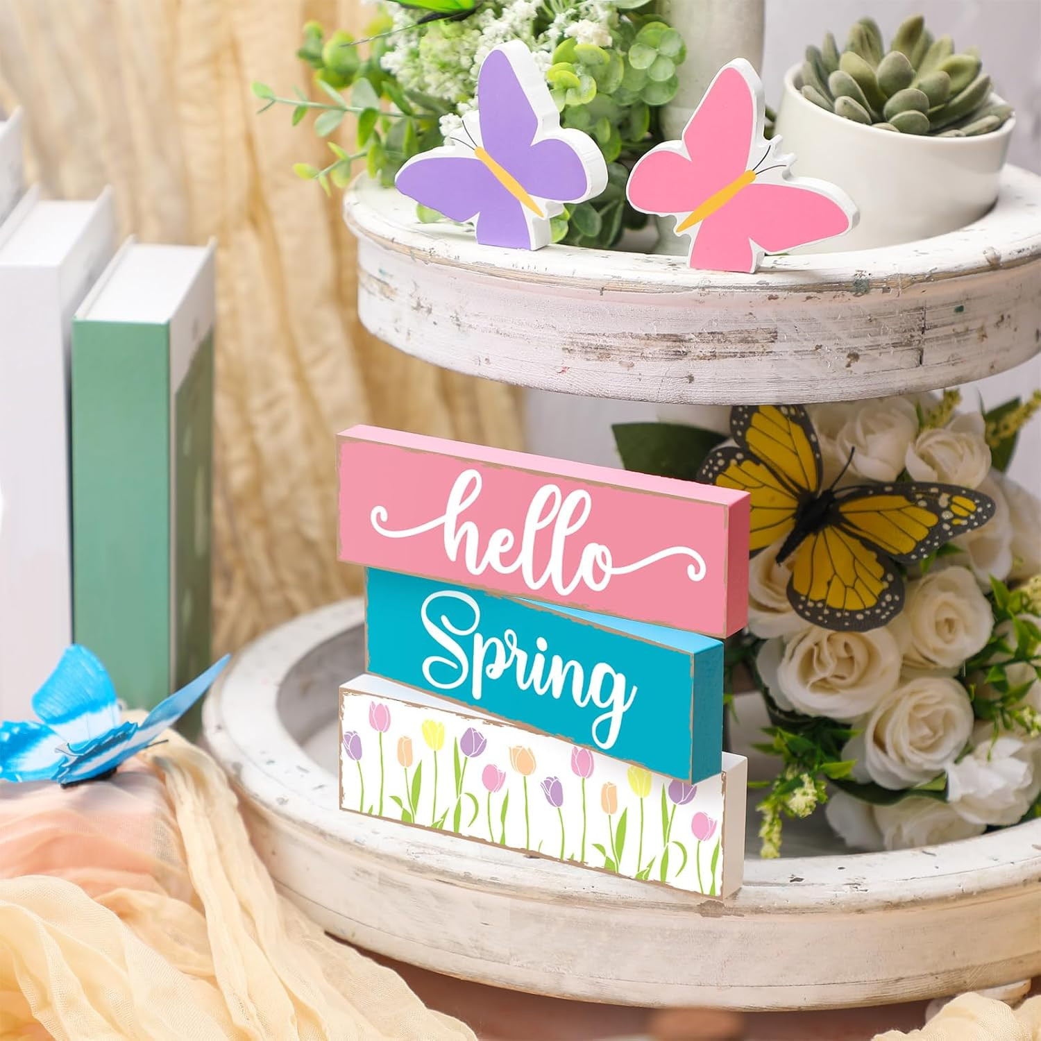 5 Pcs Hello Spring Table Centerpieces Decoration Farmhouse Spring Home House Dec