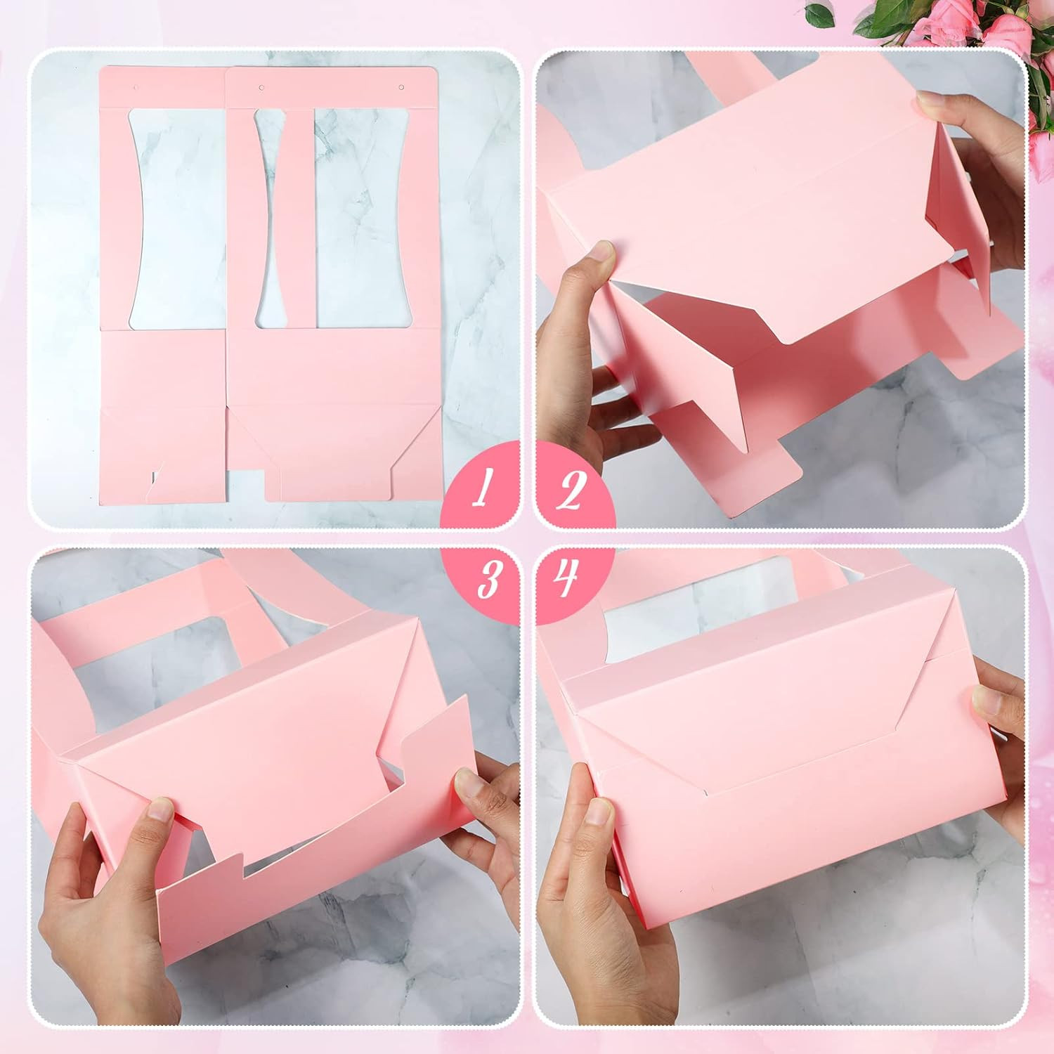 12 Pcs Mother’S Day Flower Boxes for Arrangements Paper Pink Flower Gift Bags fo