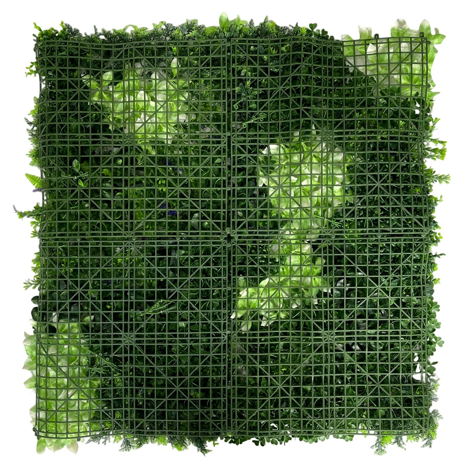 1x1mt Vertical, Green Wall, With Blue and White Flowers, Artificial Plants