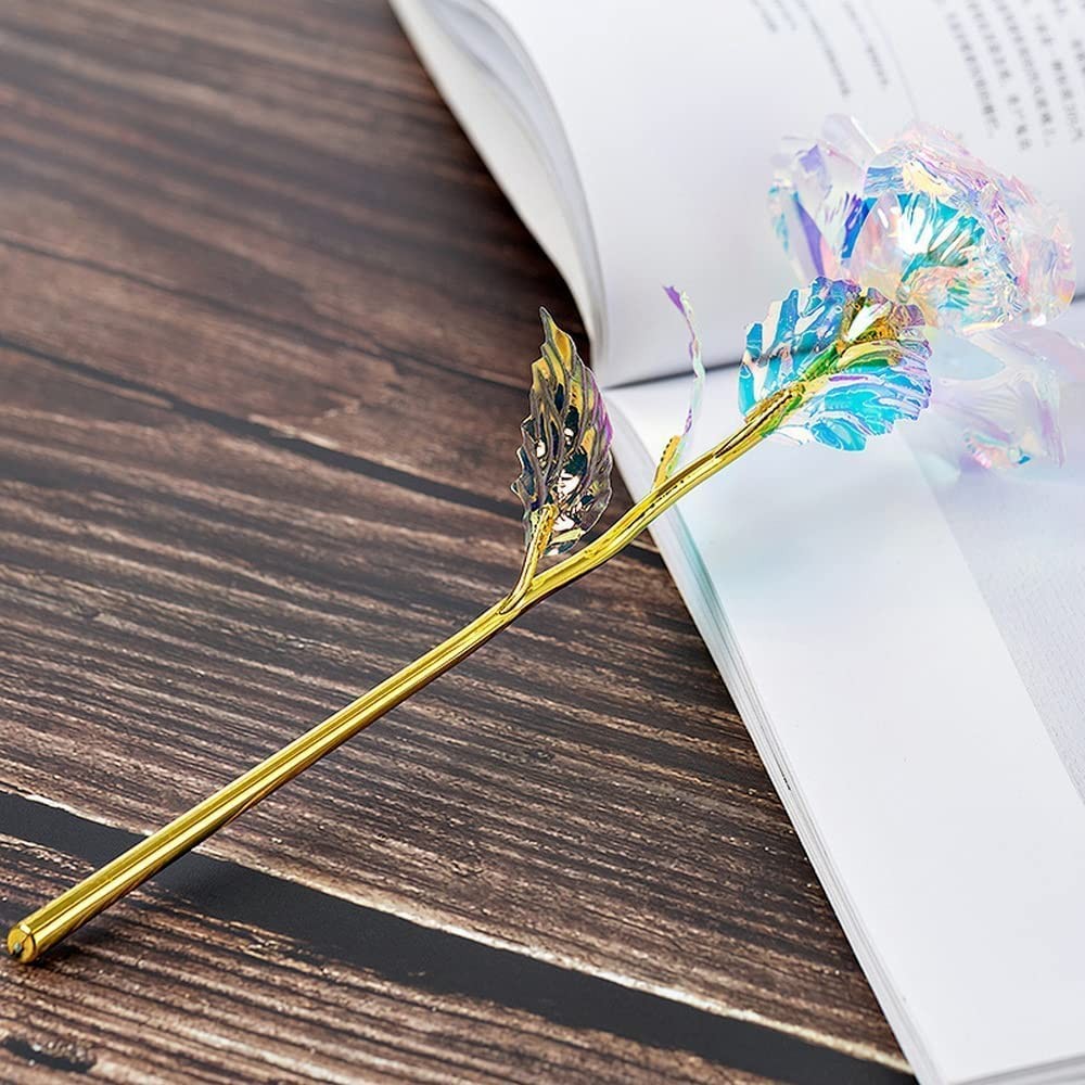 10pcs 24K Colorful Artificial Flower Rose Rainbow Rose Gift Mother’s Day Birt…