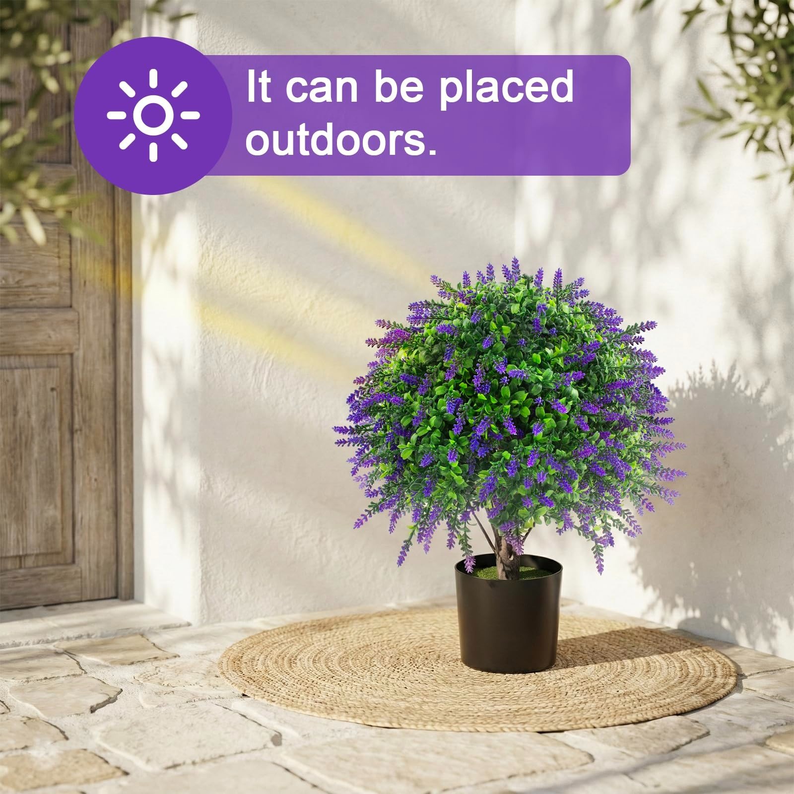 2 Pcs UV Resistant Artificial Lavender Topiary Balls – Potted Purple Plants for