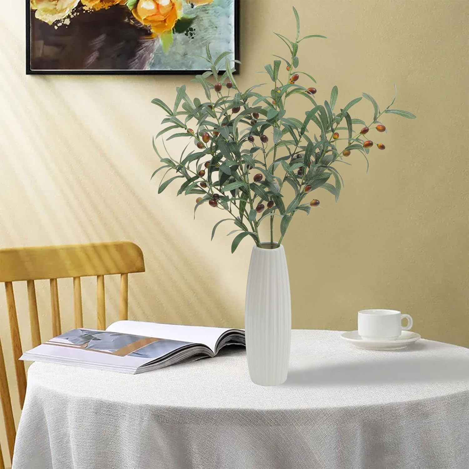 8 PCS Fake Olive Tree Branches Faux Olive Branches for Vase 28 Inch Long Stems A