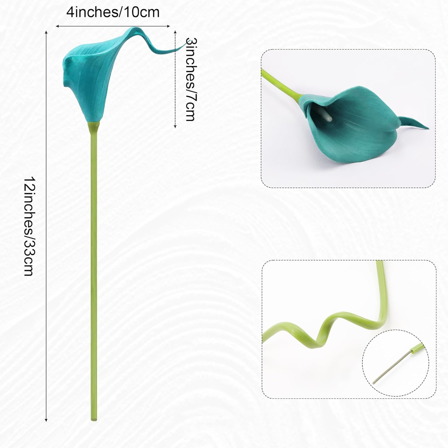 Teal Artificial Calla Lily 12Pcs Blue Real Touch Faux Flowers for Wedding Bouque