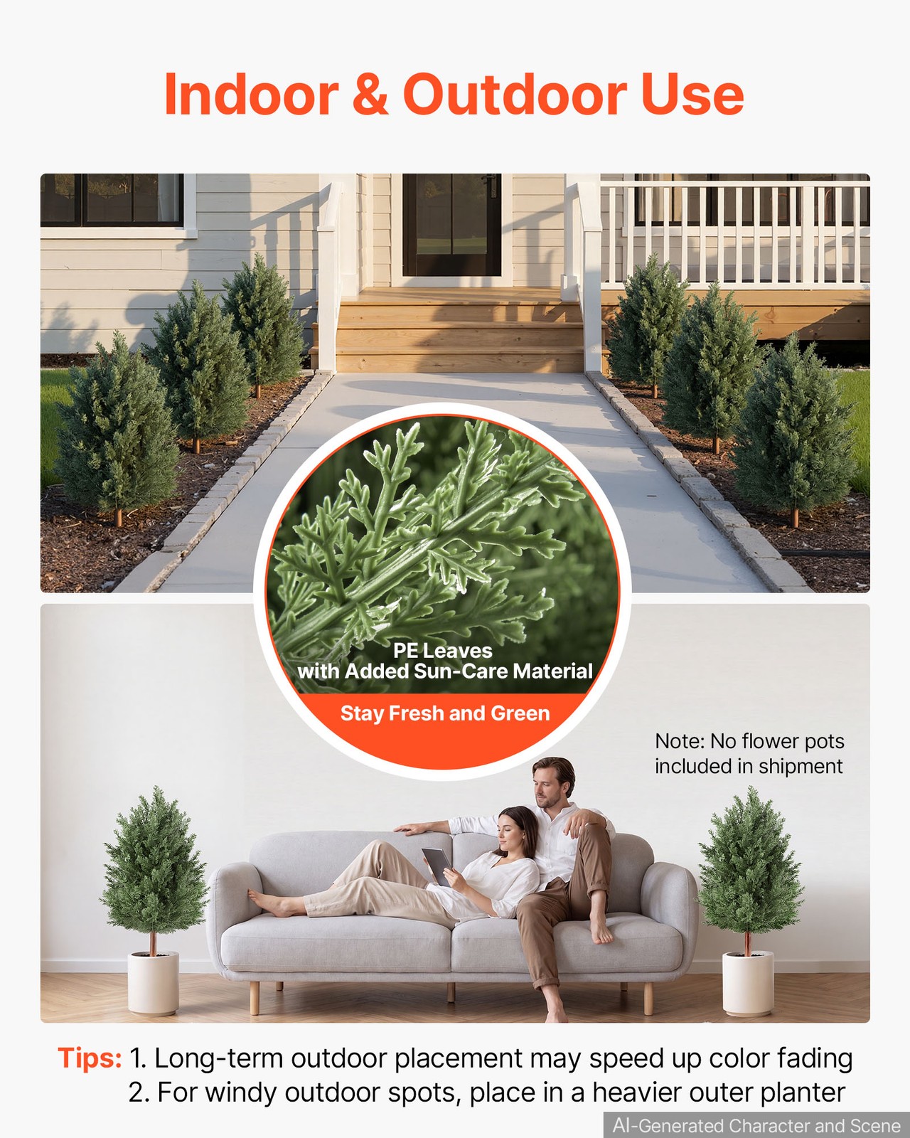 VEVOR Artificial Topiary Cedar Bush 3 Ft Set of 2 Greenery Fake Shrubs PE Faux