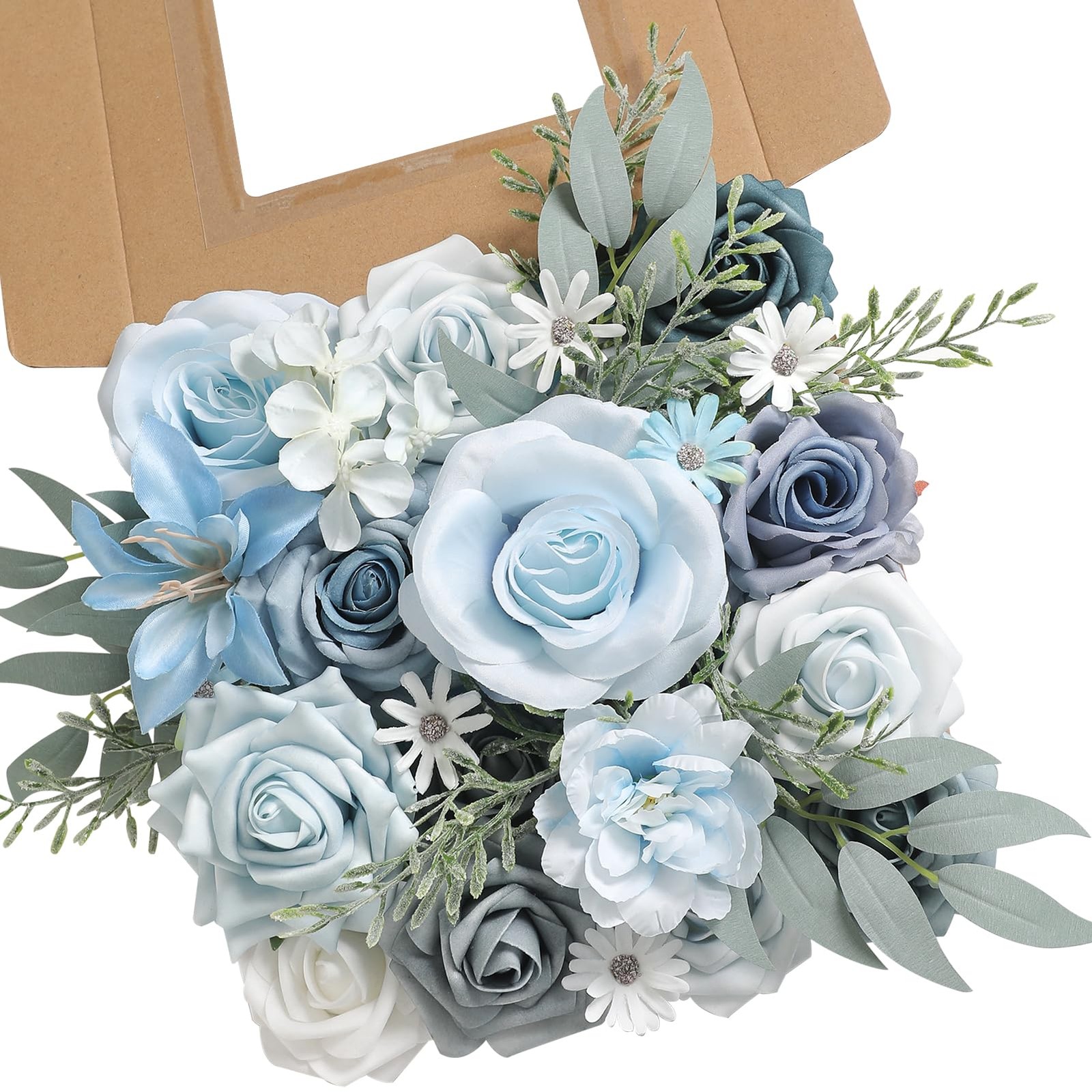Blue Artificial Flowers Combo Box Silk Fake Roses Peonies DIY Wedding Decor