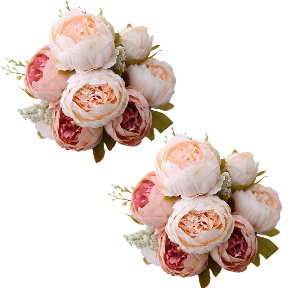 Peony Silk Flower Bouquets Arrangement Wedding Centerpieces Pink 2 Pack