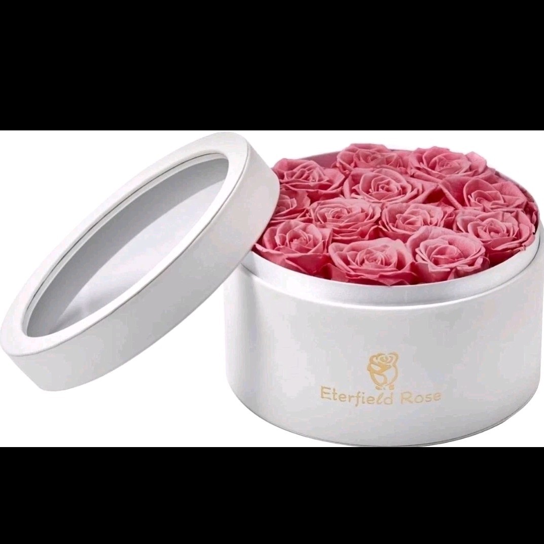 Eterfield Rose White Round Leather Box Preserved Pink Eternal Real 22 Roses