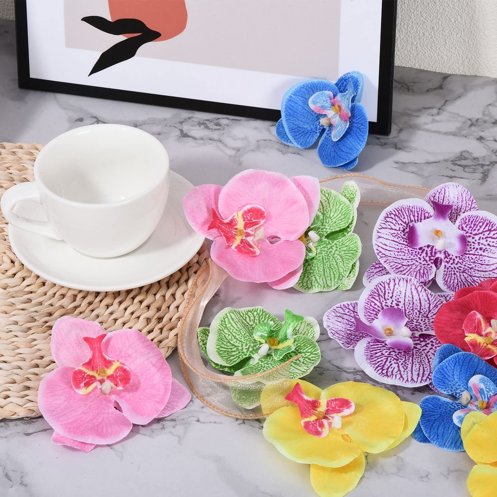 3.5″ Artificial Orchid Flower Heads, 20 Pack Silk Phalaenopsis Fake Butterfly…