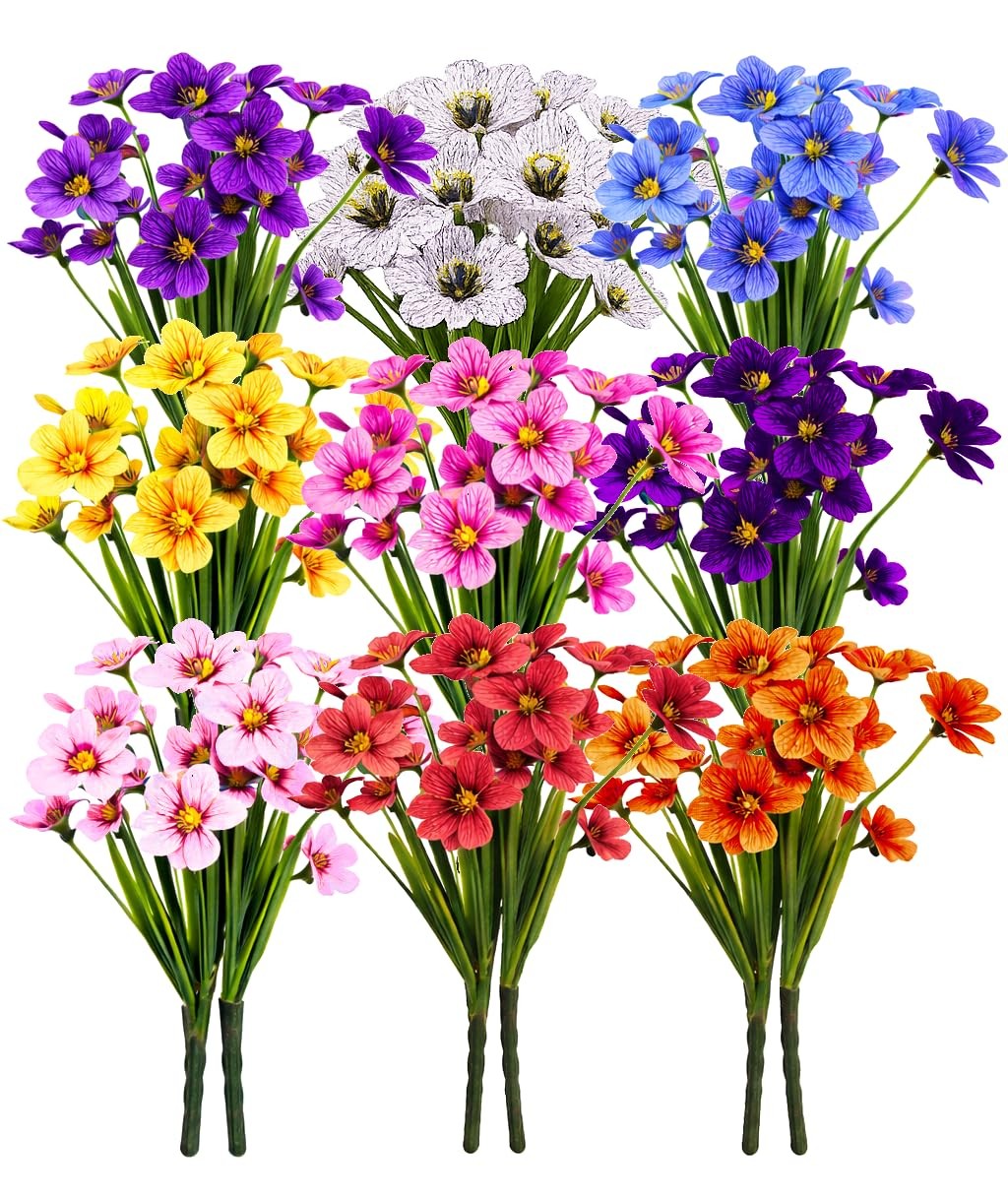 18 Bundles Artificial Flowers Outdoor Decor, UV Resistant No Fade Fake Plasti…