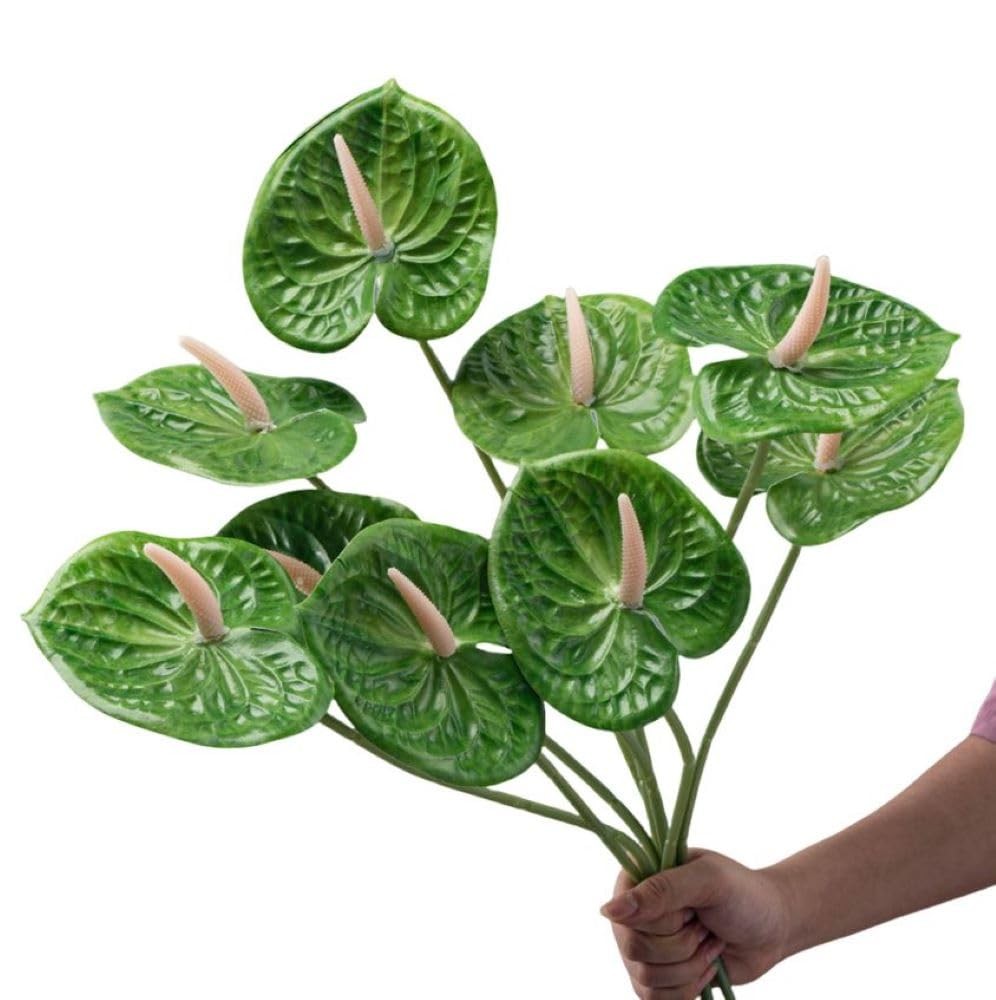 8 PCS 23-5/8 Inch Artificial Anthurium Flowers Green Real Touch Fake Floral