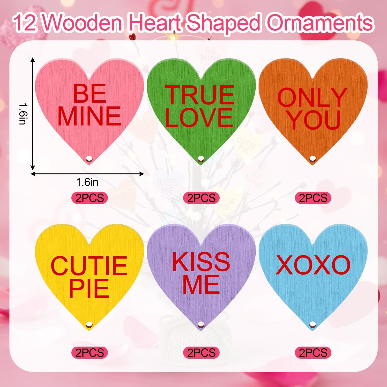 Lighted Valentine Heart Candy Tree Tabletop Decorations Artificial Branches