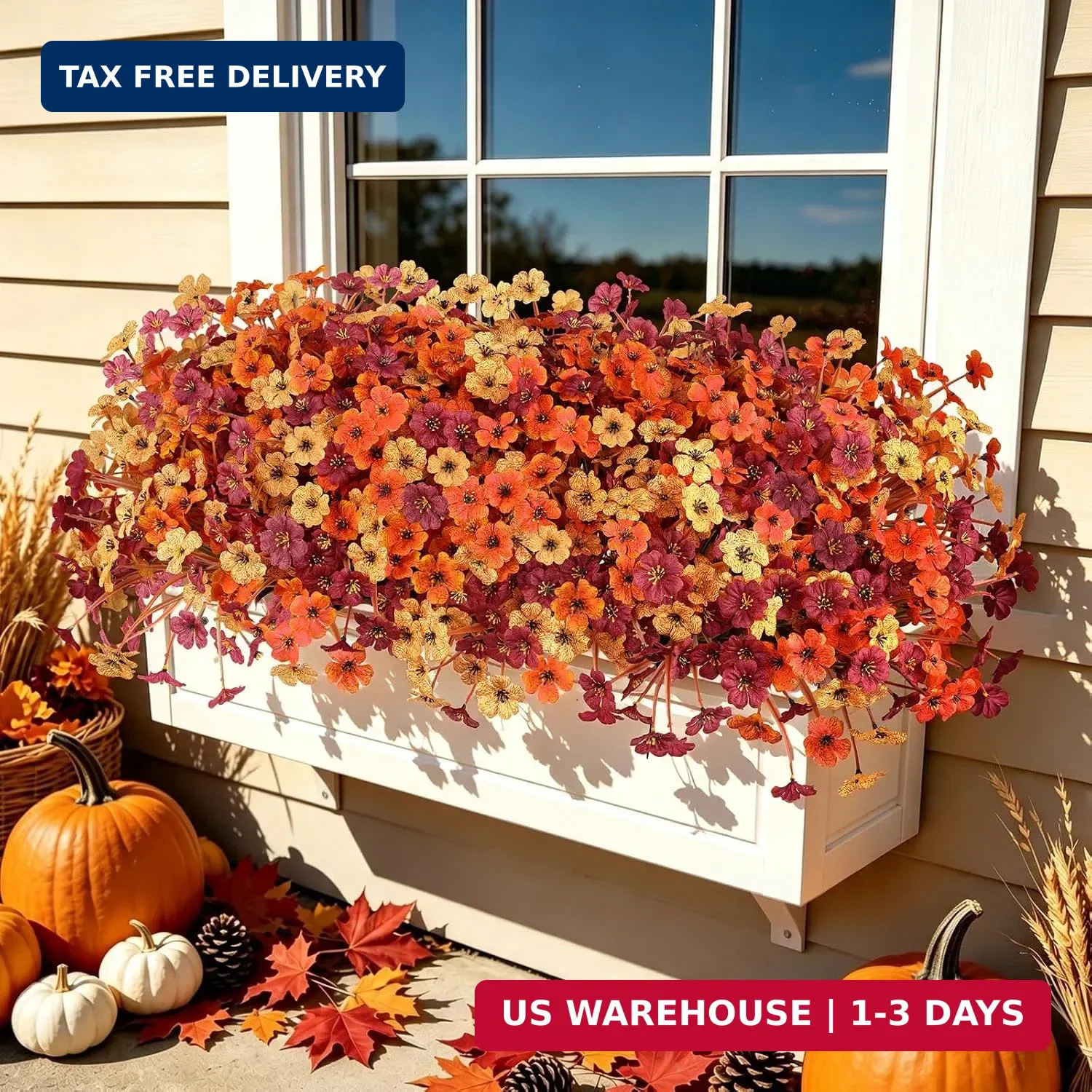 AmyHomie 20 PCS Artificial Fall Flowers for Outdoors, Orange Fake Mums | Fall De
