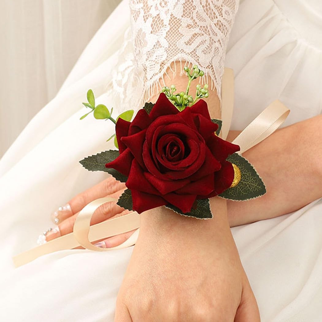 Red Rose Corsage, Prom, Wedding, Bridesmaid Hand Flower, Women, Girls, Decor