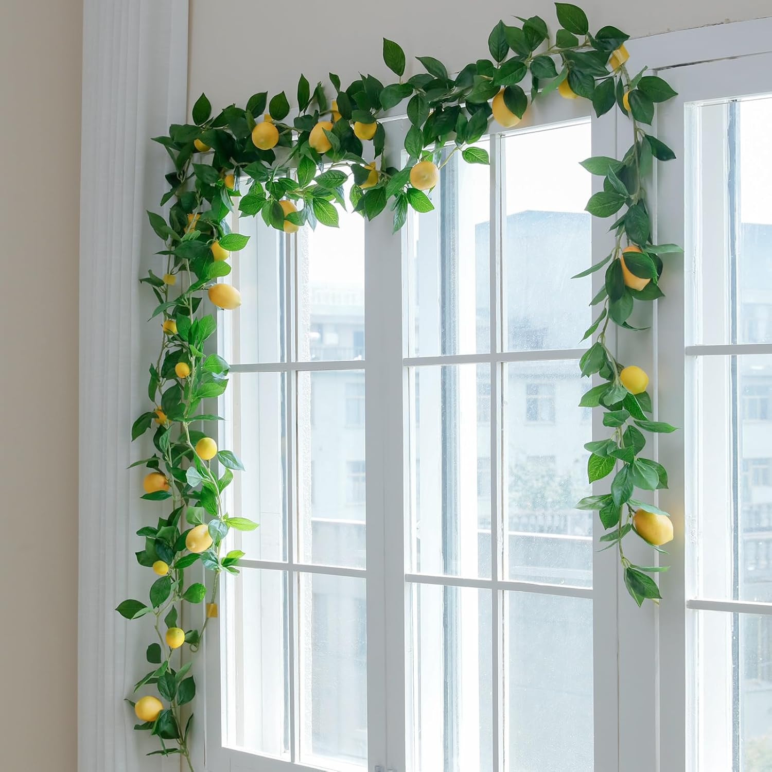 3 Strands Lemon Artificial Vines, 71″ Lemon Silk Vine Garland with Green Leaves,
