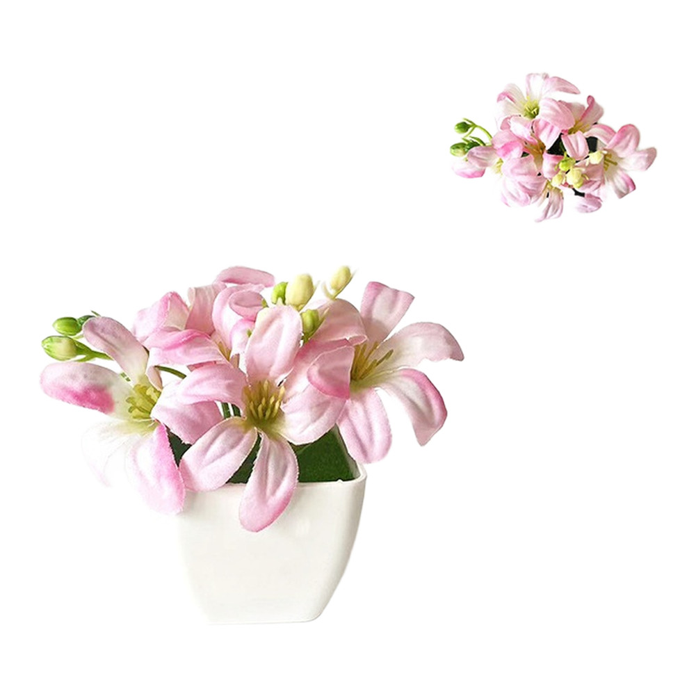 Plastic Miniature Lily Potted Plant 4.3 Inches for Small Space Decoration