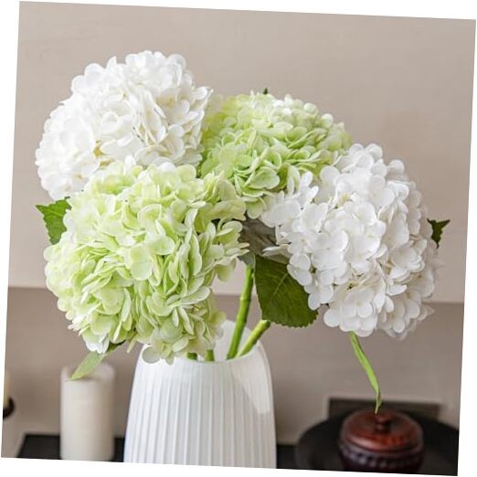 Large Soft Touch Artificial Hydrangea Flowers 2pcs White 2pcs Light Green