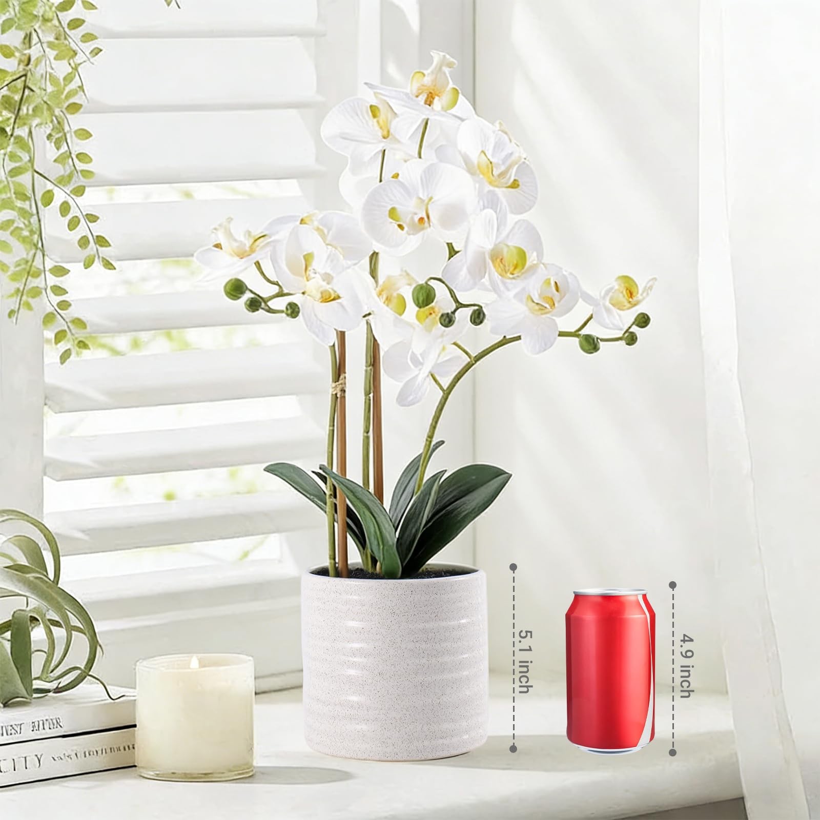 Fake Orchid Plant 23 Inch Tall Realistic Touch Leaves Potted Phalaenopsis White