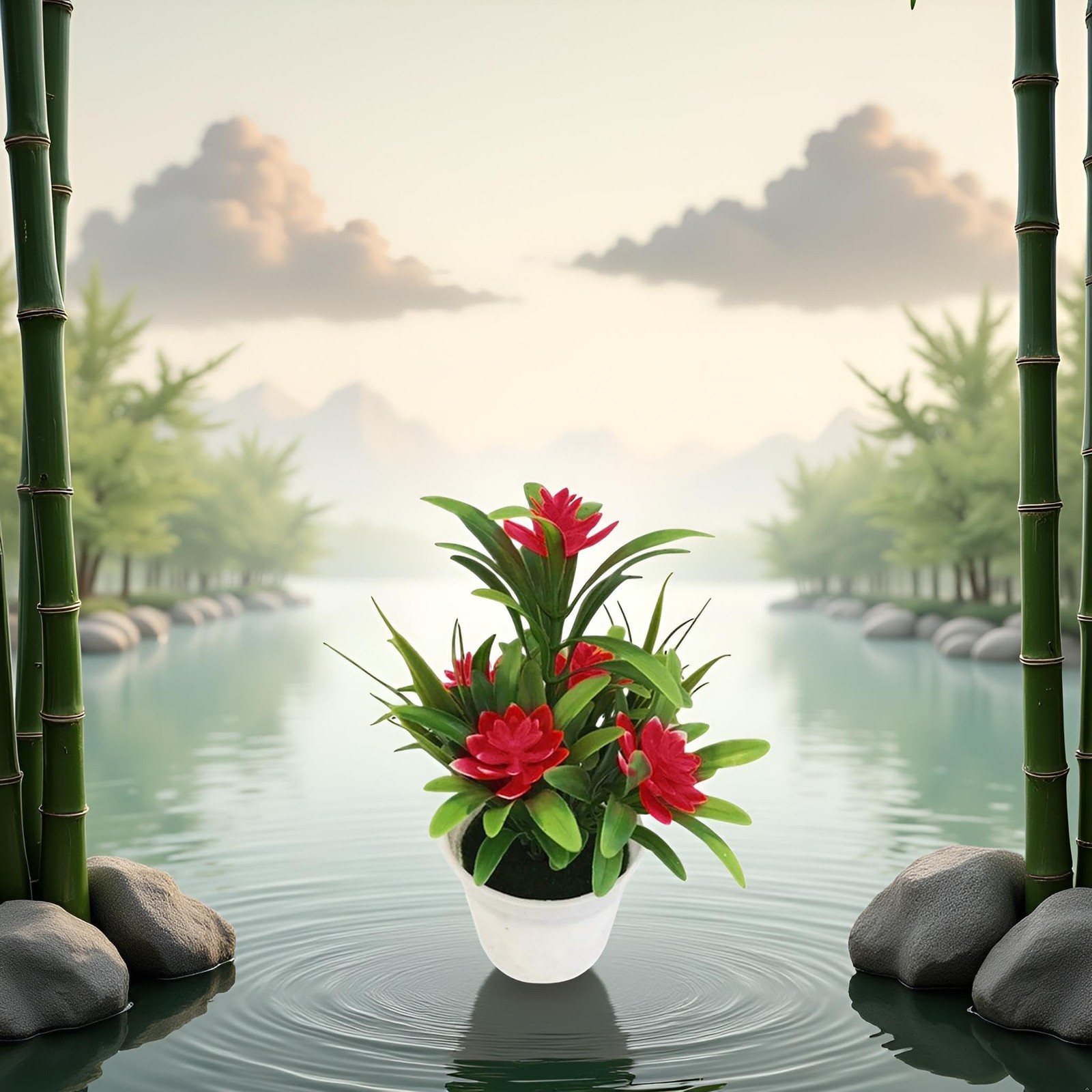 Red Artificial Fake Lotus Flower Potted Plant Bonsai Faux Plants Flowers Wedd…