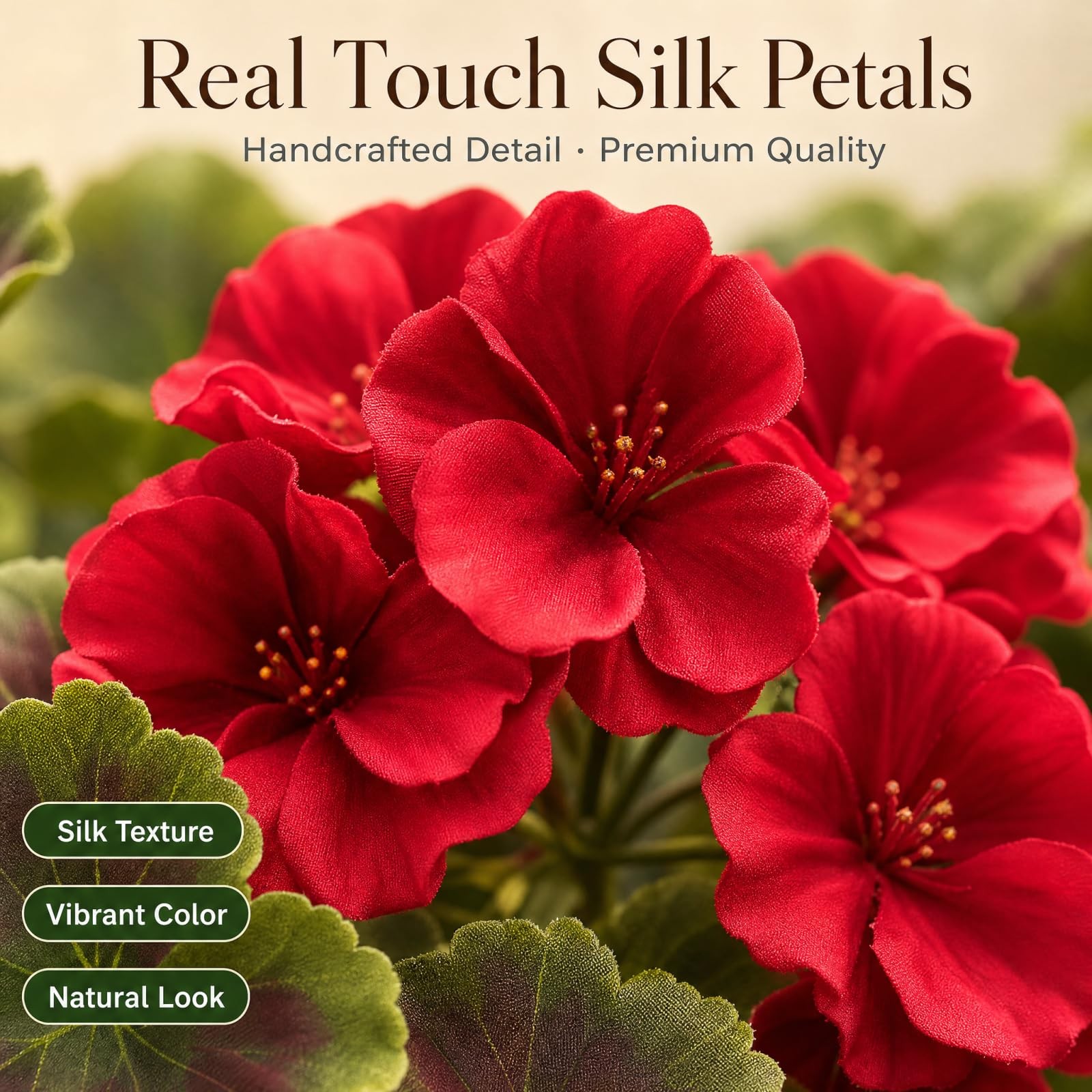 8 Bundles Artificial Geraniums for Outdoors – Red Silk Fake Flowers – UV Resi…