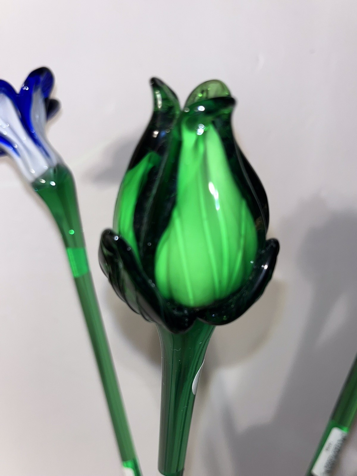 Hand Blown Vtg MIKASA Crystal Long Stem Art Glass Multicolor Flowers Lot Of 6