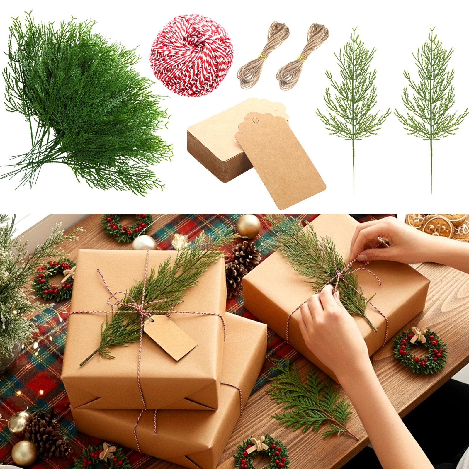 50 Sets Christmas Greenery Picks for Gift Wrapping DIY Crafts Christmas Flora…