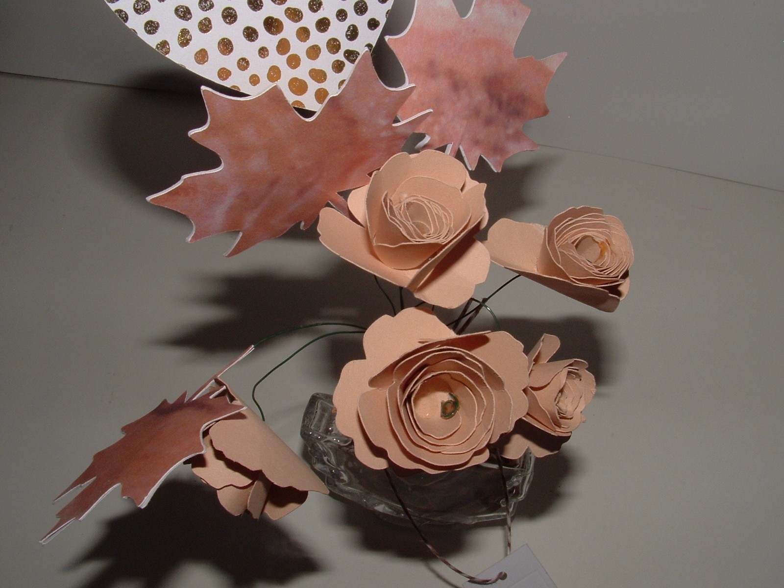 Paper Handmade Fall Flower & Leaf Bouquet, Leaf Shape Upcycled Vase, Gift Tag