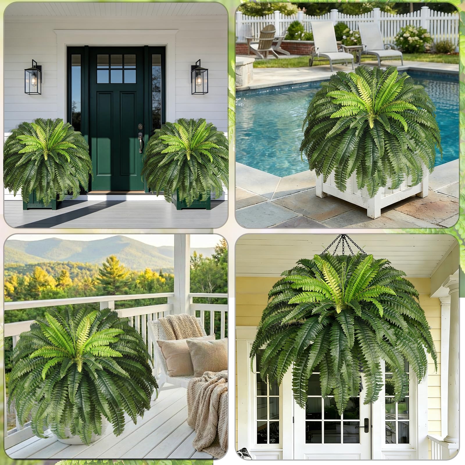 2 Pcs 48″ Fake Ferns, 86 Branches Artificial Ferns for Outdoors Large Artific…
