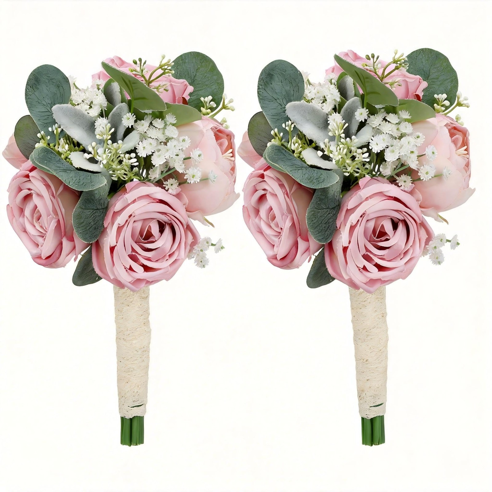 2 PCS Dusty Pink Peony Rose Bridesmaid Bouquet Wedding Bridal Shower Decor