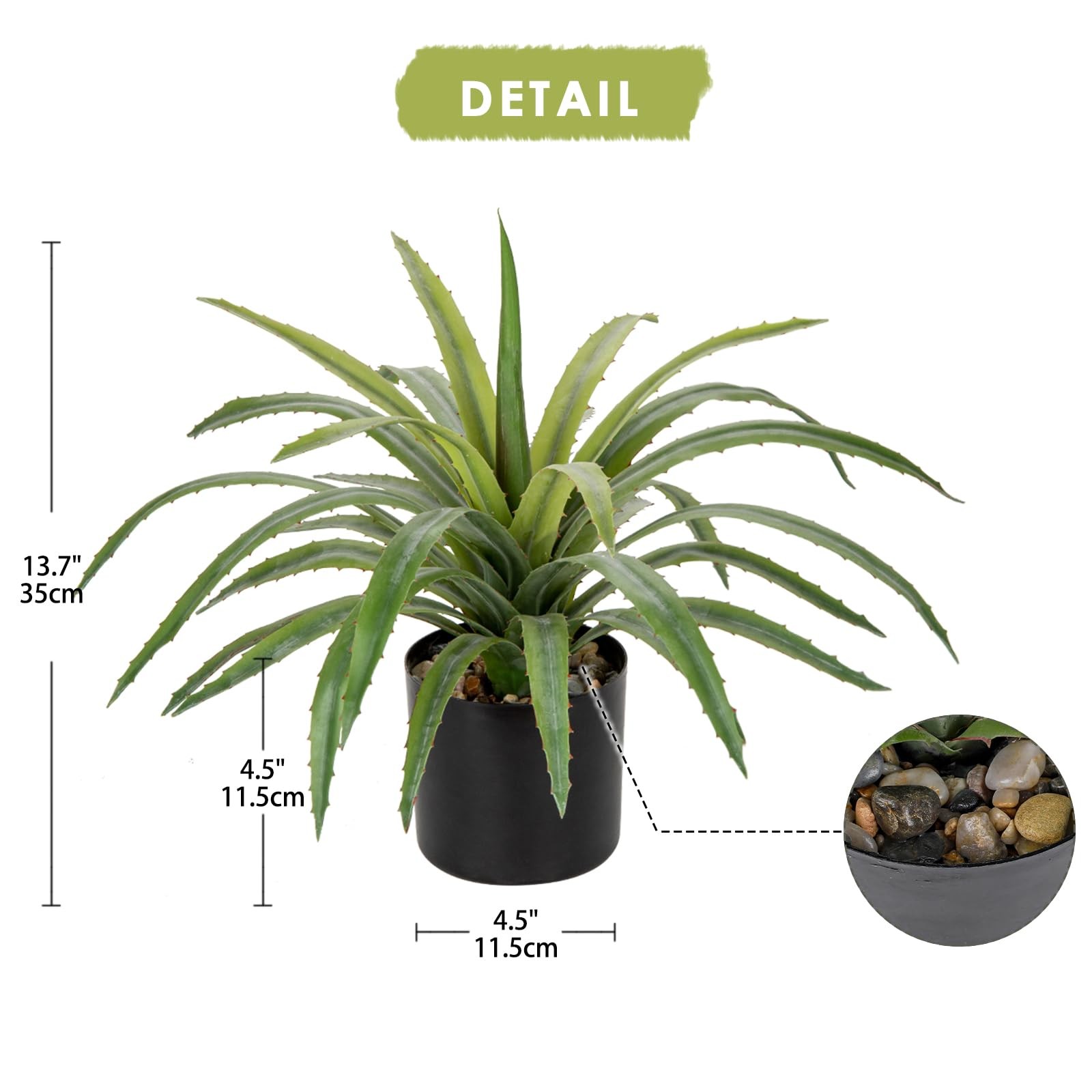 Green Agave Plant Artificial 17 Inch Fake Potted Large Succulent Home Decor
