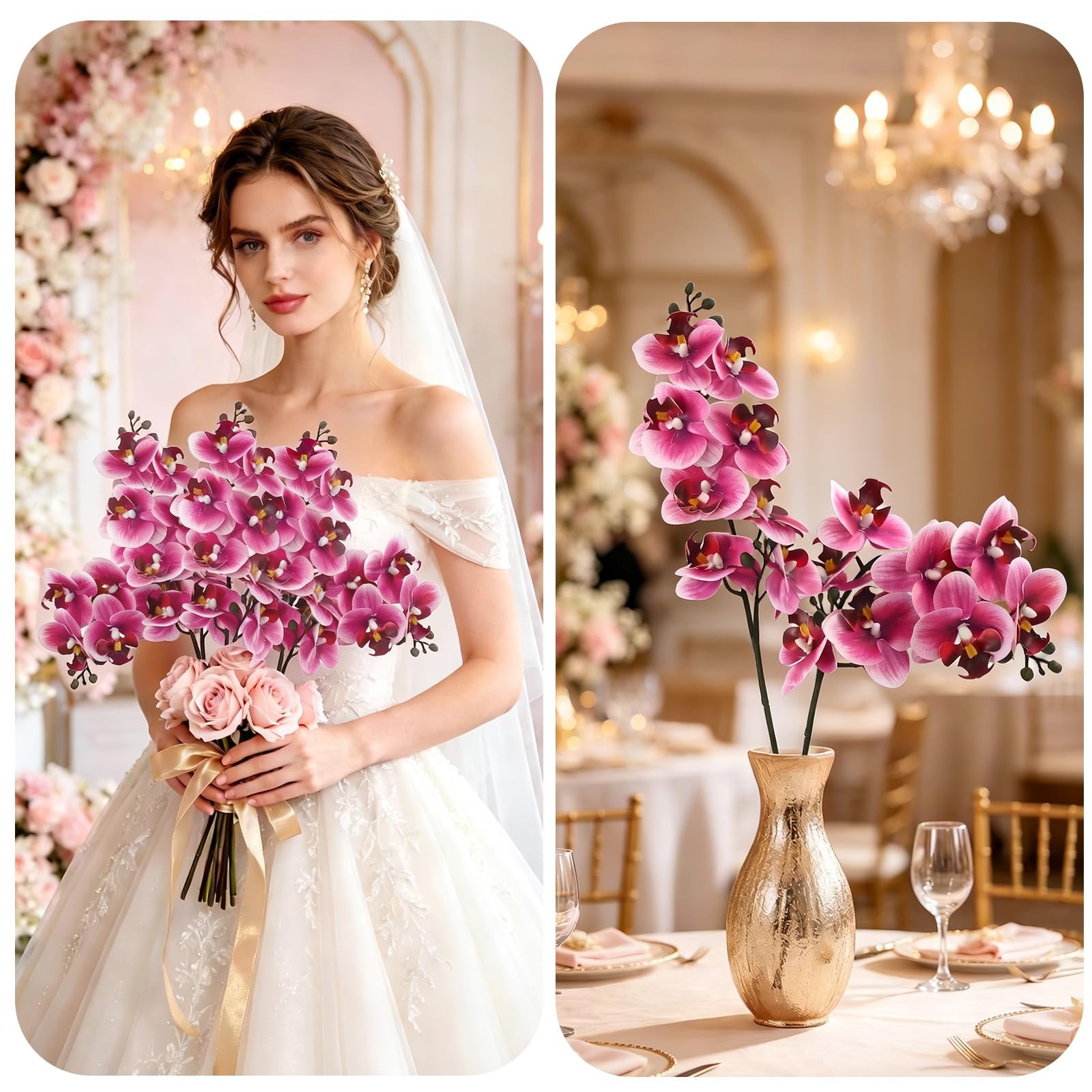 4Pcs Artificial Orchid Faux Phalaenopsis Fake Flowers Stem Real Touch for Hom…