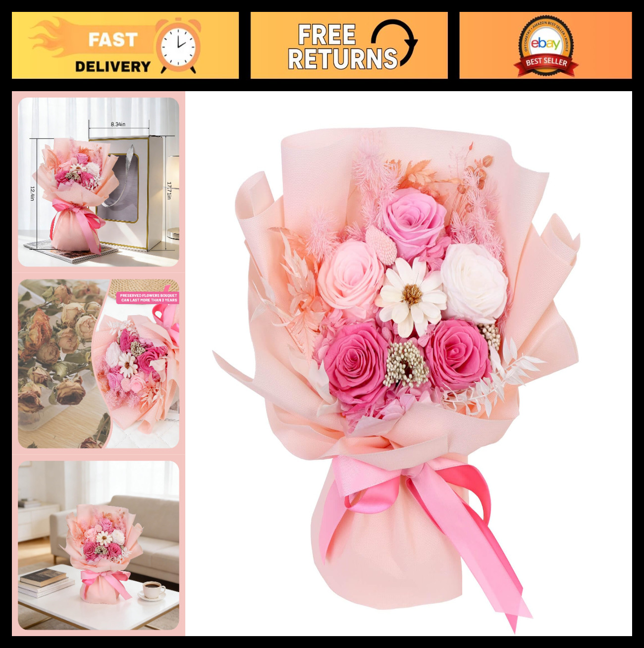 Forever Preserved Rose Bouquet – Unique Birthday & Anniversary Gifts for Women,
