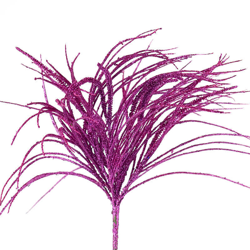 Lot of 2 Sparkling Glittered Purple Artificial Decorative 14″ Grass Bushes