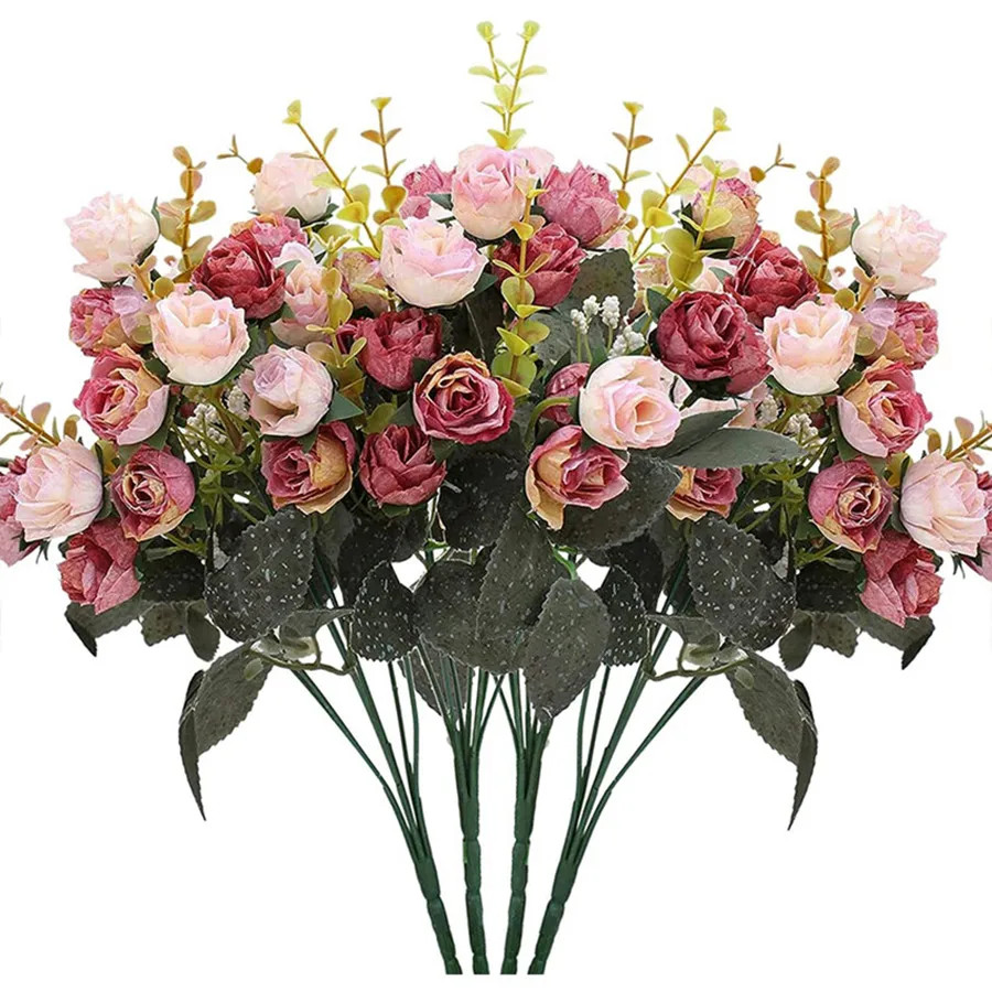 7 Forks 21 Heads Artificial Flowers Silk Rose High Quality Valentine Wreath Wedd