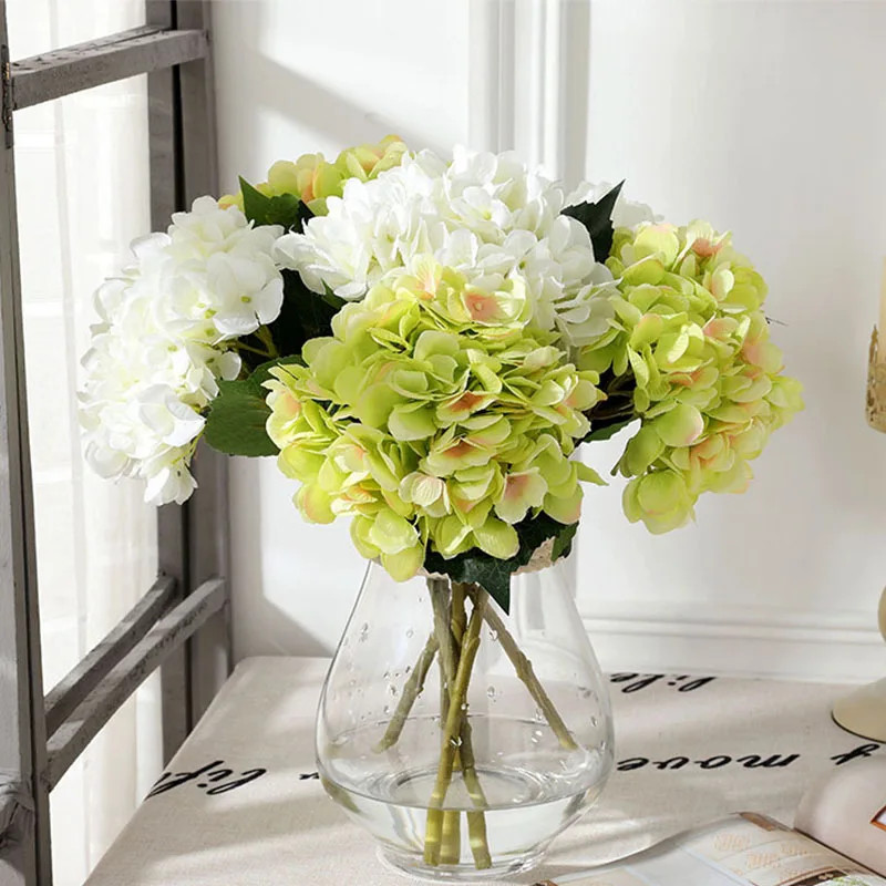Flores artificiales, hortensia, rama, hogar, boda, decoración, otoño, seda, plás