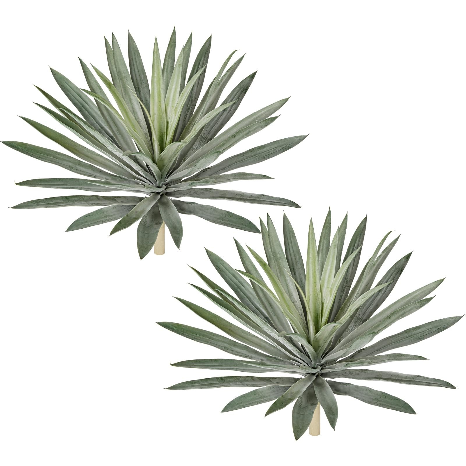 Briful Large Artificial Agave Plant Stems, 2 Pack 18.1in Faux Bushes Fake Silk
