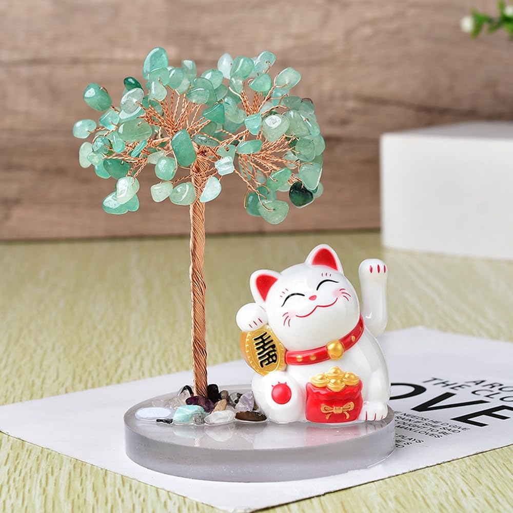 Lucky Cat, Crystal Tree Healing Stones, Solar Power Weaving Arm, Yoga Meditat…