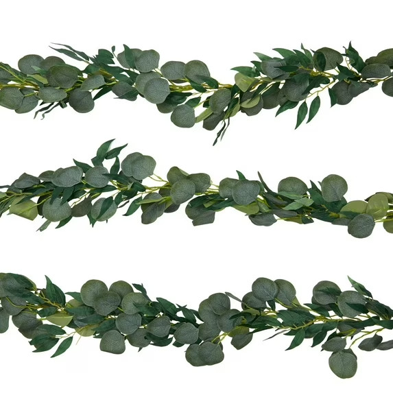 9 Artificial Eucalyptus Willow Garland, Fake Faux Greenery Leaves, 6.5 Feet