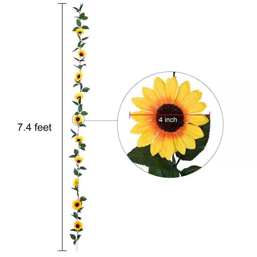 4 In. 4-Pack Yellow Artificial Sunflower Vine Garland with Green Leaves for Wedd