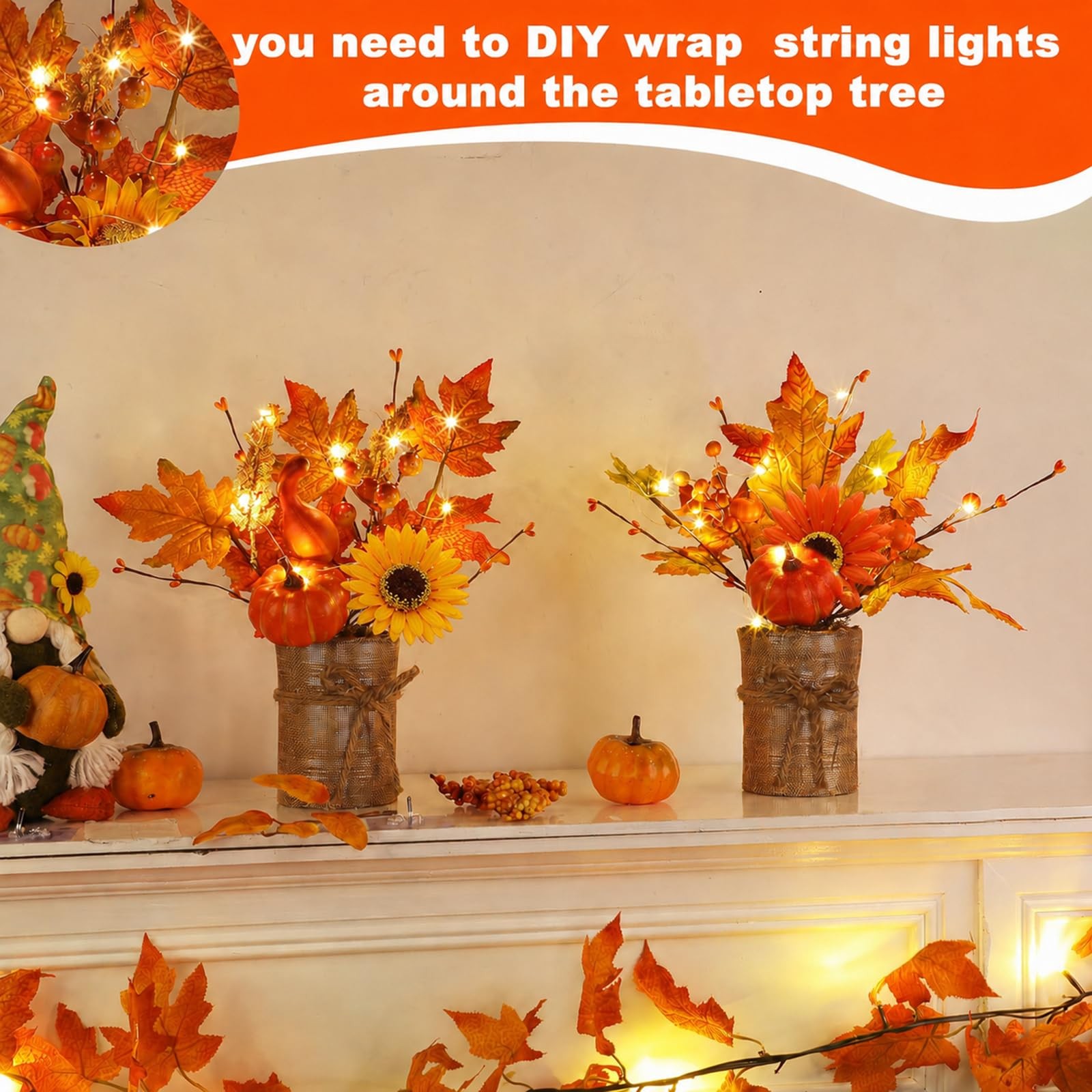 2Style & Light Timer 2 Pack 13 Inch Fall Decor Table Centerpiece Lights