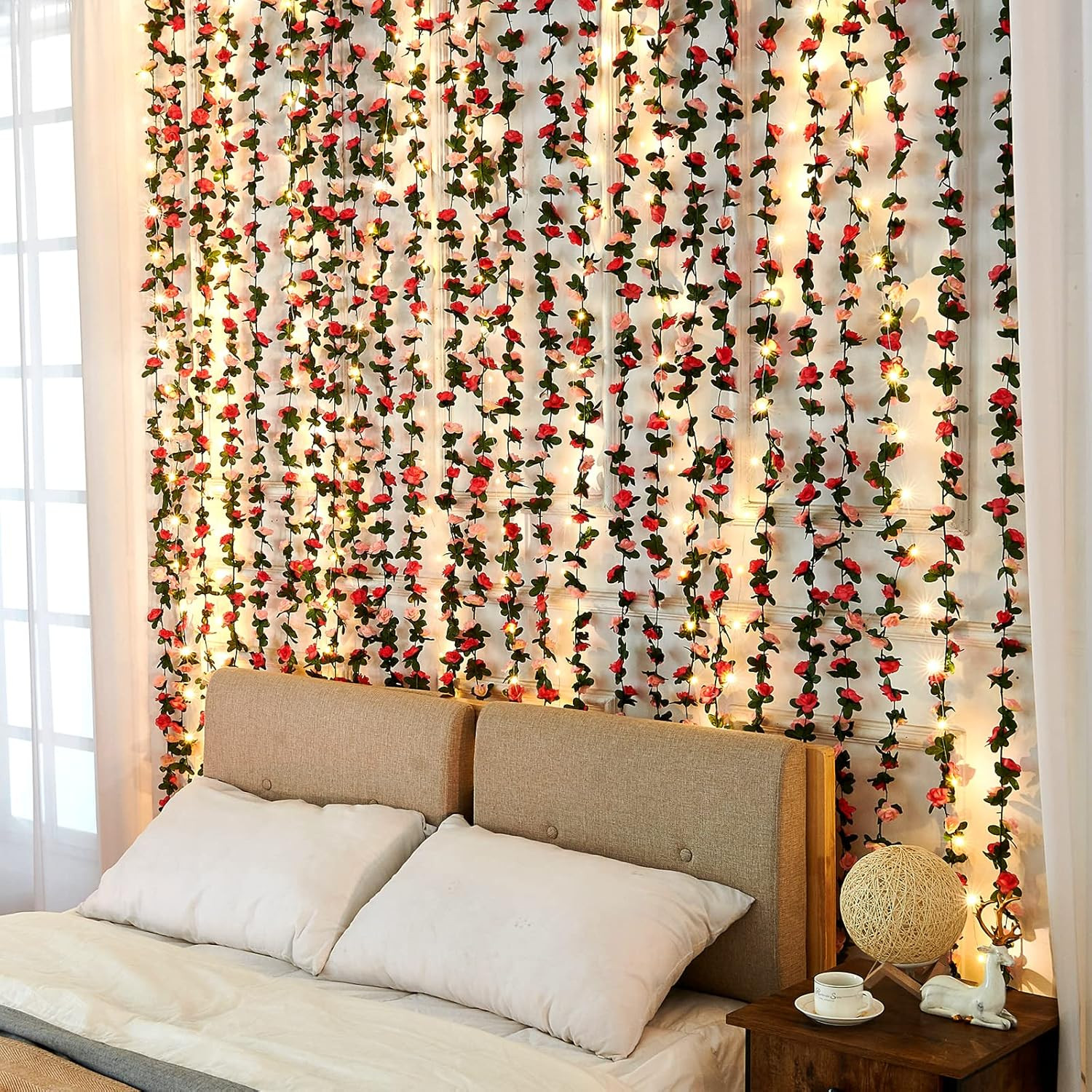 Flower Garland Rose Vines, 2 Strands 16.5Ft Flower Vines for Bedroom, Rose Flora